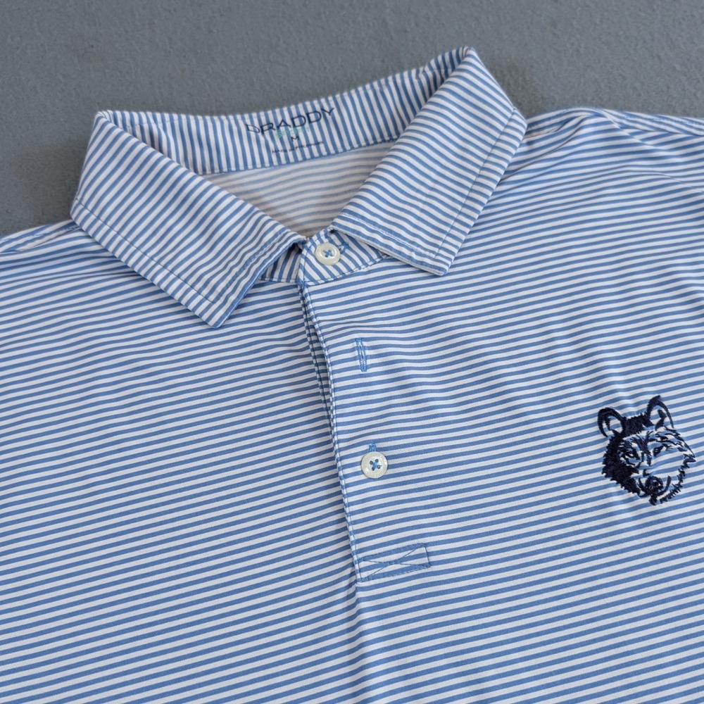 B. Draddy Sport Polo Shirt Mens Medium Striped Golf Stretch Performance